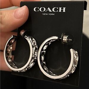 NWT! COACH Signature C Hoop Silver Earrings